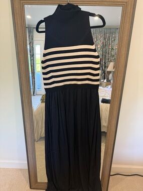 Anthropologie Thea Sleeveless Twofer Black & White Striped Maxi Dress